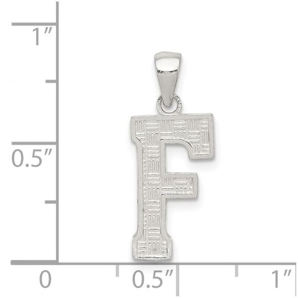 Sterling Silver, Sami Collection, Textured Block Initial F Pendant - Picture 4 of 6